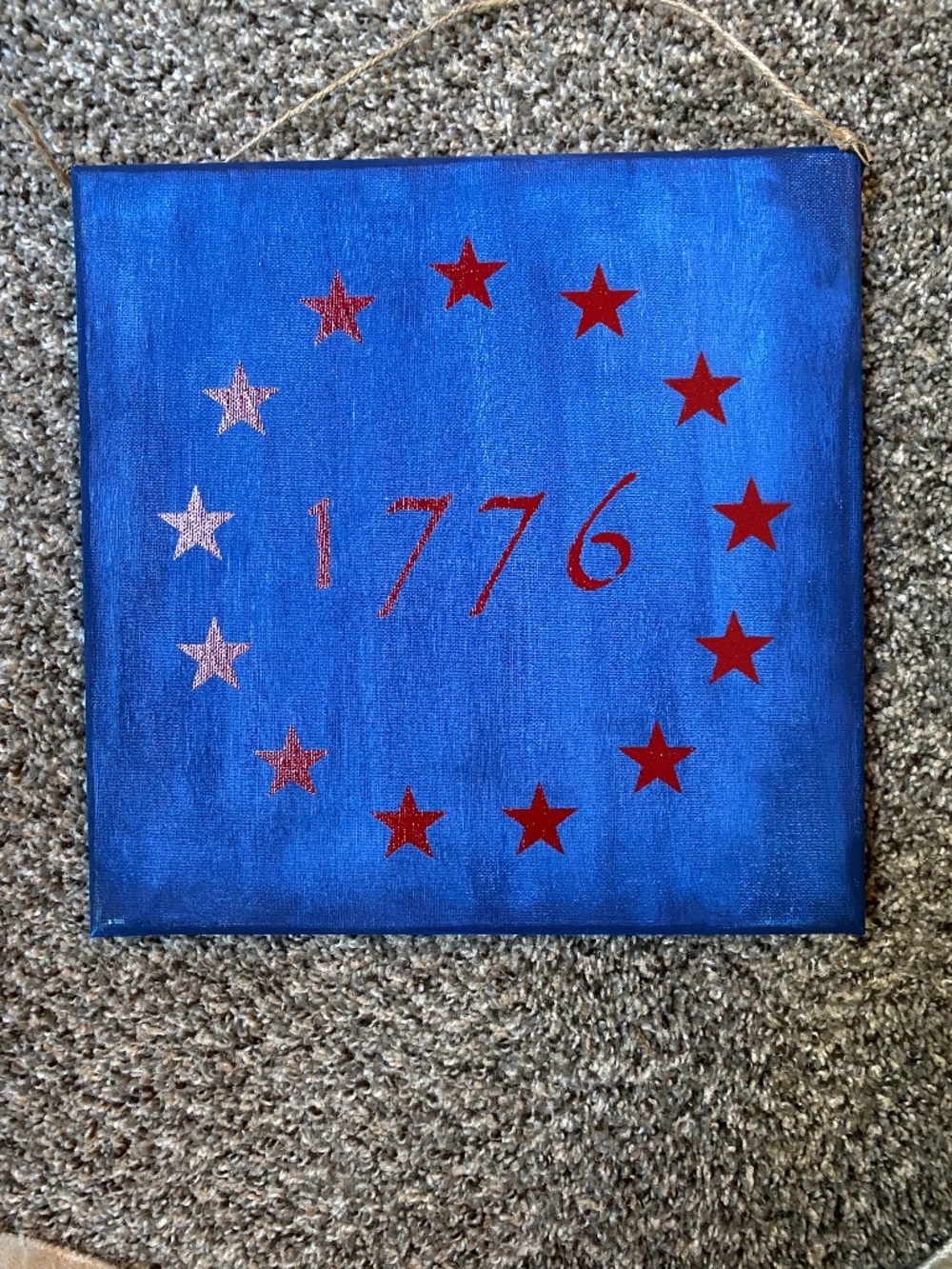 Handmade distressed painted 1776 canvas wall ganging